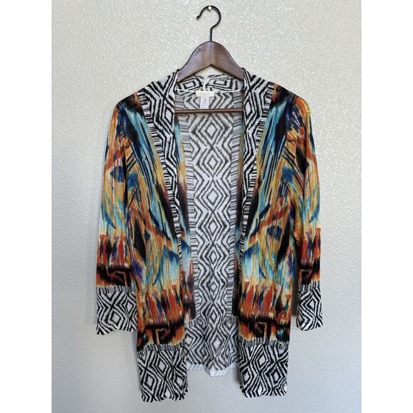 Chico's Sweaters - Chico's tribal multicolor knit open cardigan long sleeve southwestern size 3/L